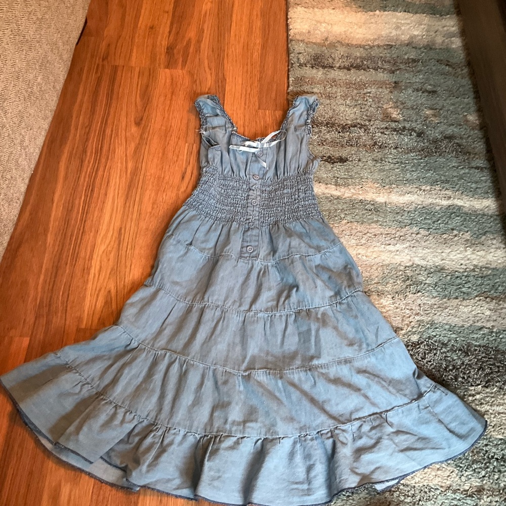 Denim Blue Sleeveless Tiered Sundress with Square Neck 6